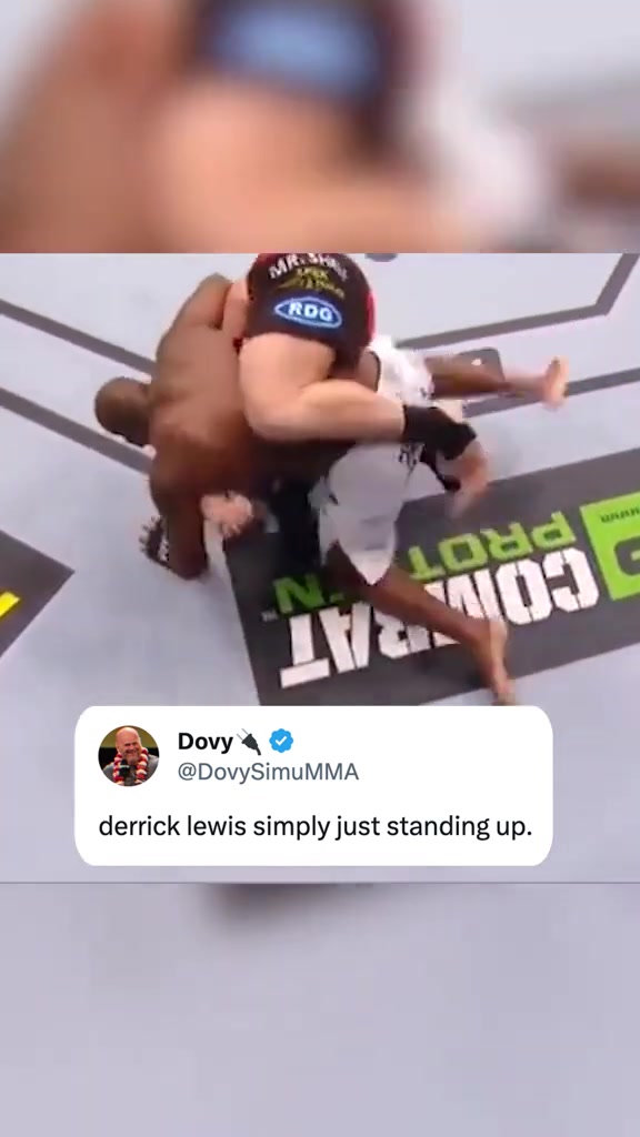 The way MMA fighter Derrick Lewis stands up when taken down. Real power!!
